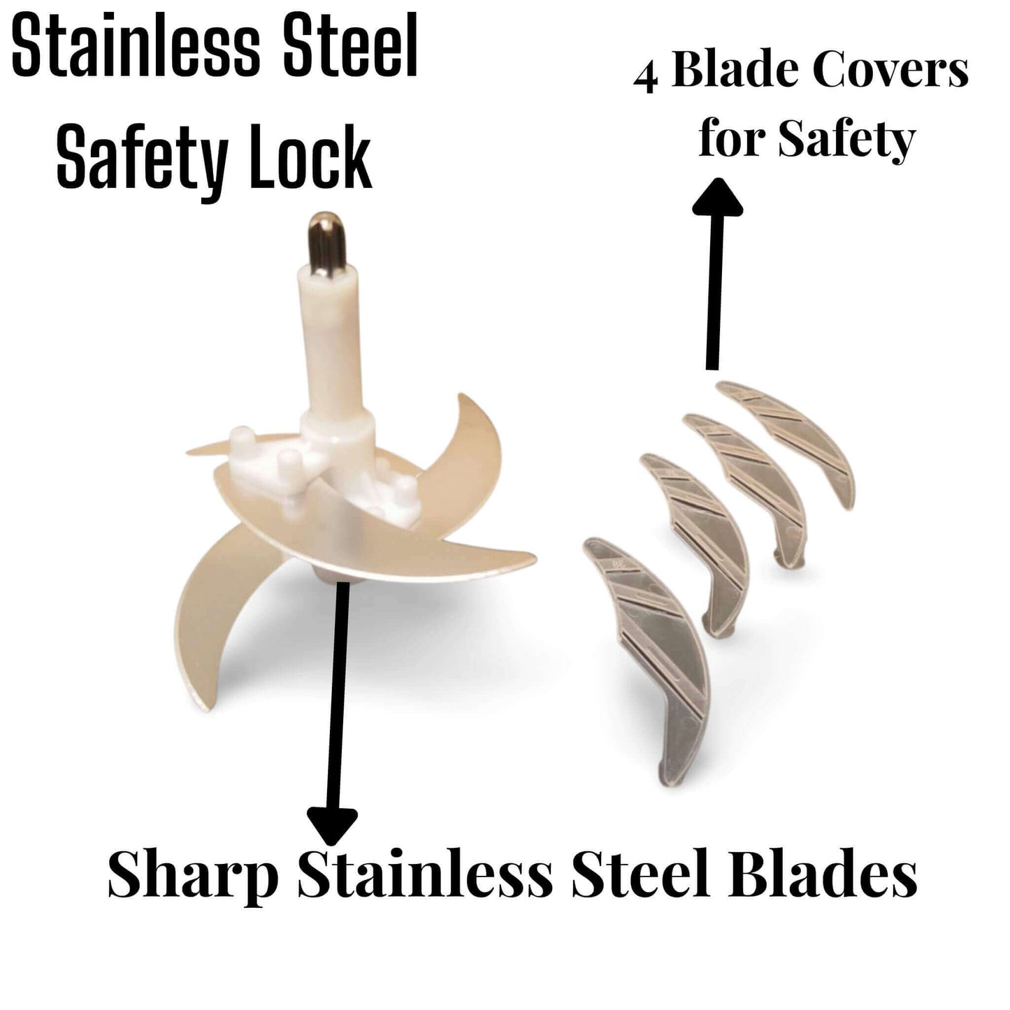 Stainless steel 4-blades and safety lock of Falkus vegetable grinder