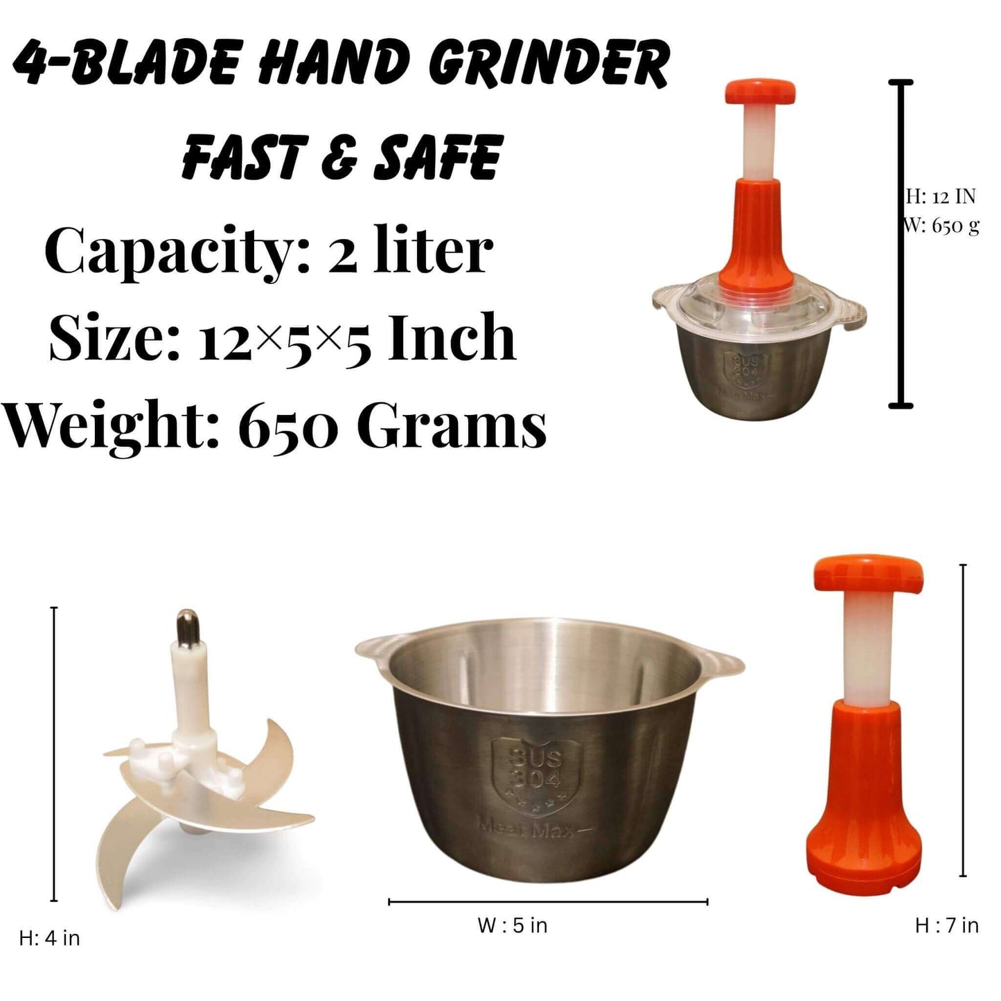 Dimensions and capacity of Falkus 4-blade grinder